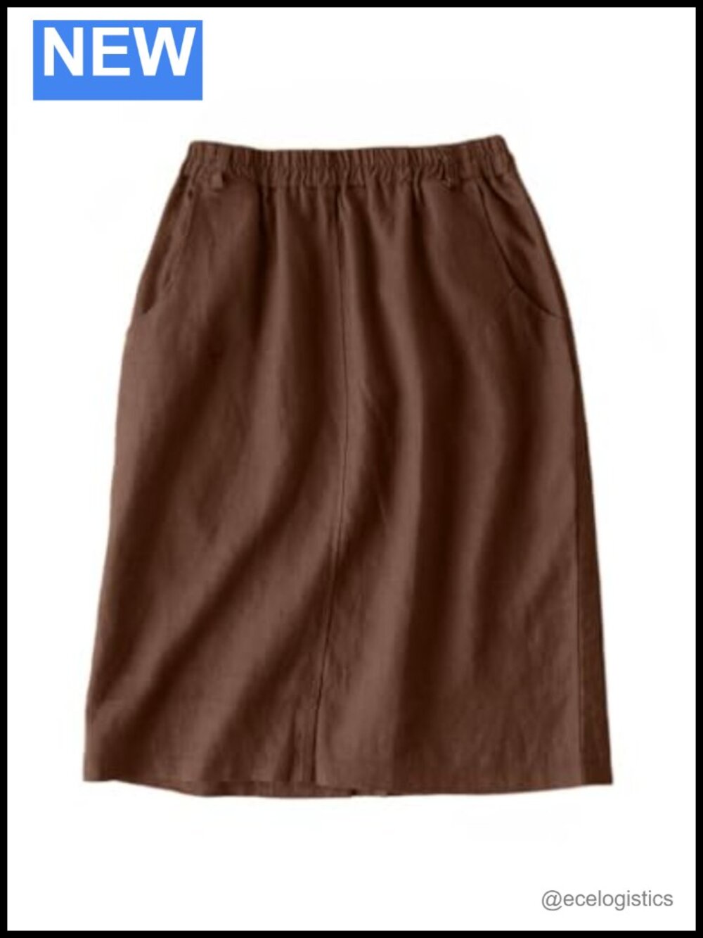 Women's Linen Blend Midi Skirt High Elastic Waist with Pockets